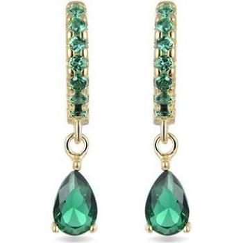 Pendientes Intheon Trendcon de plata de ley 925 con baño de oro y circonita esmeralda, acabados en oro amarillo de 18K