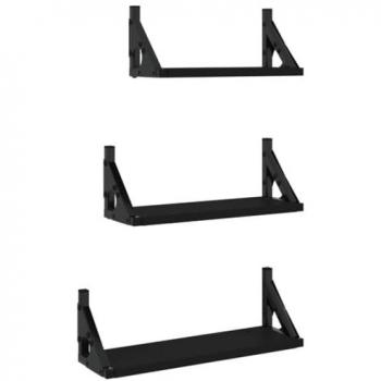 Estantes de pared 3 pzas madera de ingeniería negro, roble sonoma, roble ahumado mueble almacenaje estantería para oficina, estudio, dormitorio estantería/librería/mueble de almacenamiento