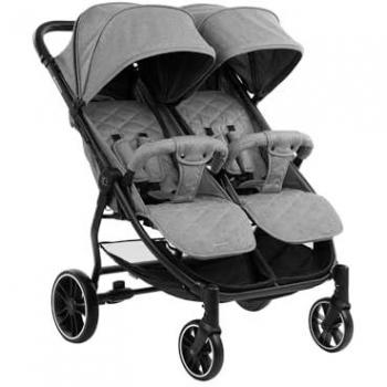 Silla de Paseo Gemelar HAPPY 2 Kikkaboo, Plegable, Hasta 30 kg, Desde el Nacimiento, Gris Claro