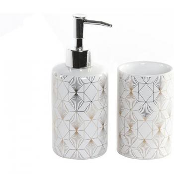 Set de Baño DKD Home Decor Blanco ABS Dolomita A topos 7 x 7 x 17,5 cm (2 Unidades)