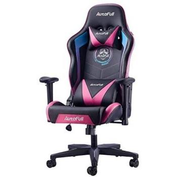 AutoFull Silla Gaming Ergon¡§?Mica Silla de Oficina Silla Gamer Cuero de PU Silla de Escritorio,Altura e inclinaci¡§?n Ajustables,Reposacabezas y Soporte Lumbar,Rojo