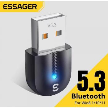 Adaptador USB Bluetooth 5.3 Essager Receptor y Transmisor de Audio Auxiliar para PC, Altavoces y Ratones Inalámbricos