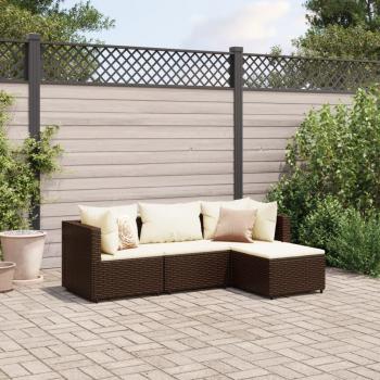 4-Piece Brown Poly Rattan Garden Lounge Set with Cushions