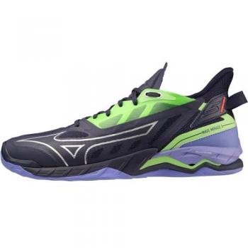Zapatillas de balonmano Mizuno Wave Mirage 5 azul, ligeras, transpirables, con tecnología Wave para amortiguación y estabilidad, suela de goma para tracción en pista, diseño moderno y colores vibrantes