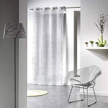 Douceur D'Intérieur - 1623655, Visillo con Anillas, 140 X 240 Cm, Bully, Visillo Estampado Plata, Blanco