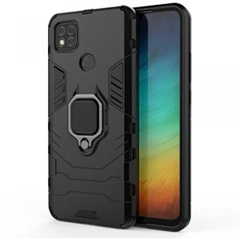 Funda Magnética Antigolpes con Anillo para Móvil Xiaomi Redmi 9C, Carcasa Rígida y Soporte Manos Libres Negra