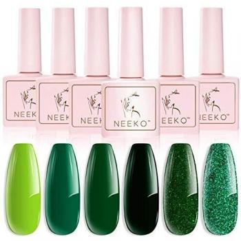 Esmaltes Semipermanentes, NEEKO 6 Colores Pintauñas Semipermanente, Remoje el Esmalte de uñas en Gel UV LED para Salón de uñas， Verde Clásico