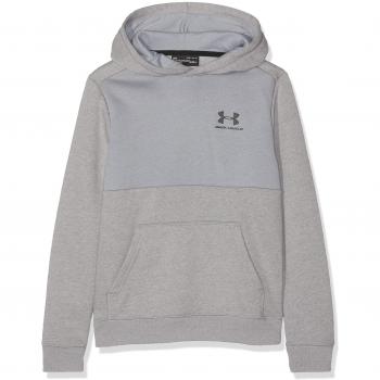 Under Armour EU Cotton Fleece Hoody Parte Superior del Calentamiento, Niños, Gris