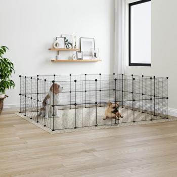 Jaula para mascotas de 44 paneles con puerta de acero negro de 35x35 cm