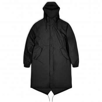 Rains Fishtail Parka - Black, Unisex, Waterproof, Lightweight, Breathable Fabric, Adjustable Hood, Fishtail Design, S Size (for female)