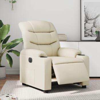 Sillón reclinable eléctrico de cuero sintético en color negro, crema y marrón - Sillón cómodo para dormitorio y sala de estar, silla relax, sofá de ocio