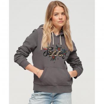 Sudadera gráfica con capucha Tattoo Script para mujer en gris - Superdry, talla S, casual y deportiva, 2024