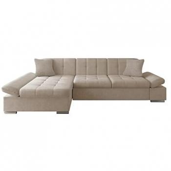 Sofá rinconero Comfivo 152 con función de descanso y caja de ropa de cama, dimensiones 278x161x76cm, color marrón claro