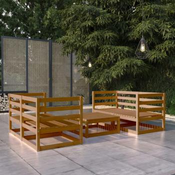 Juego de Muebles de Jardín 5 Piezas con Cojines Marrón Miel en Madera de Pino