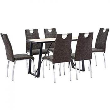 vidaXL Juego de Comedor 7 Piezas Cuero Sintético Mobiliario Decoración Interior Casa Hogar Robusto Duradero Resistente Funcional Práctico Útil Marrón