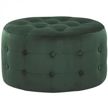 Puf Redondo de Terciopelo Verde Oscuro 55 x 30 cm con Botones Capitonné para Sala de Estar