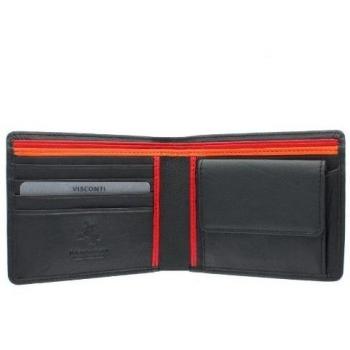 Visconti Colección Bond M Cartera de Cuero para Hombre BD10 Bloqueo RFID Negro/Naranja/Rojo