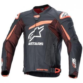 Chaqueta de Moto Alpinestars GP Plus R V4 Rideknit de Cuero Perforada Negra-Roja Fluo-Blanca Talla 60