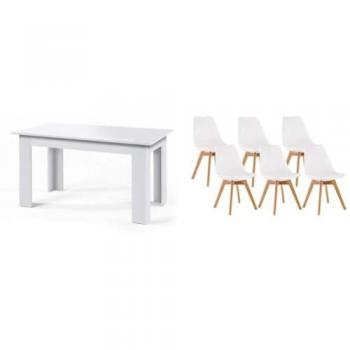 Pack Mesa Fija de Comedor o Cocina Blanca + 6 Sillas Nórdicas Blancas