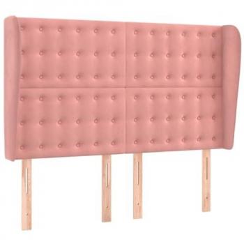 Cabecero con orejas de terciopelo rosa 147x23x118/128 cm