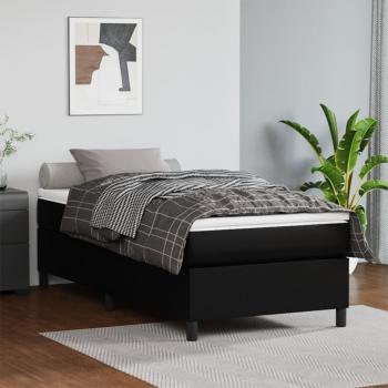 Cama box spring blanda con colchón negro 80x200 cm en cuero sintético
