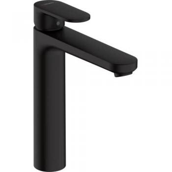 Grifo monomando alto con desagüe automático para lavabo Vernis Blend Hansgrohe, Mezclador de lavabo 190 con tirador y vaciador sintético, negro mate (71552670)