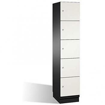Armario de compartimentos bajo llave C+P CAMBIO 5 estantes, puertas HPL, color negro/gris y blanco, ancho 400 mm