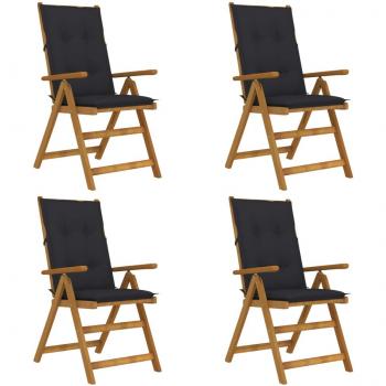 Reclining Garden Chairs Set of 4 Solid Acacia Wood with Cushions