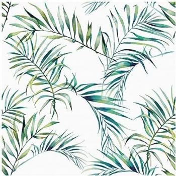 Vinilo Adhesivo para Muebles y Pared, 45 x 500 cm, Hojas Tropicales, Color Verde, Fondo Blanco, VNL-075