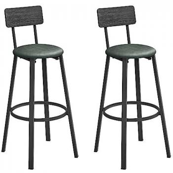 Set de 2 taburetes de bar industrial, tapizados de PU, altura de 75,5 cm, con reposapiés, montaje simple, para cocina y comedor, disponible en marrón rústico, marrón café y verde