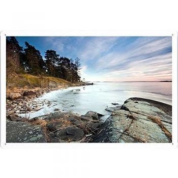 Metal cartel Cartel de chapa Hojalata sesión Coast Boulders Stones Trees Ice Autumn 45964 Retro Vintage Pared Decoración by hamgaacaan