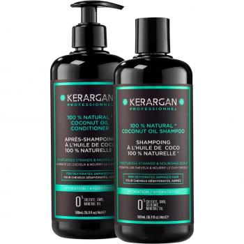 Kerargan - Champú y Acondicionador con Aceite de Coco y Argán - Nutre e Hidrata - Cabello Seco - Sin Sulfato, Parabeno, Silicona - 2x500 ml