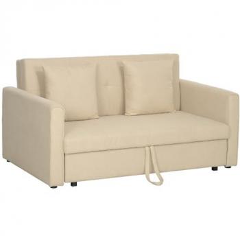 Sofá Cama Doble Tapizado en Poli Algodón Beige con 2 Cojines Desmontables y Espacio de Almacenamiento 152x101x81 cm