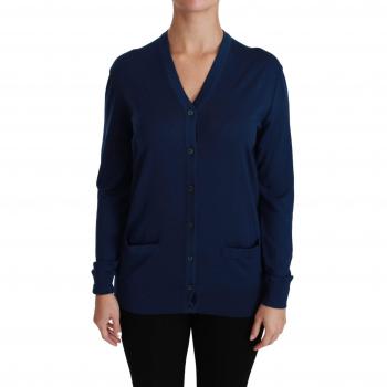 Dolce & Gabbana Blue Button Cardigan Virgin Wool Sweater - IT36 | XS