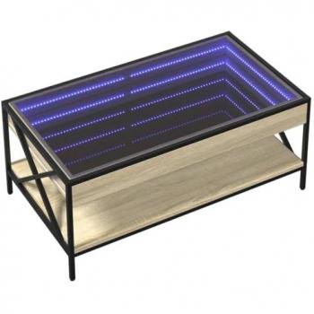 Mesa de centro con Infinity LED roble Sonoma 90x50x38 cm, mesita de Centro, Mesa Auxiliar, Mesa de salón