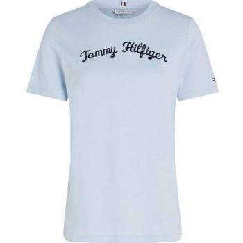 Camiseta de Manga Corta Regular Tommy Hilfiger Script para Mujer, Color Azul (Breezy Blue), Talla XS