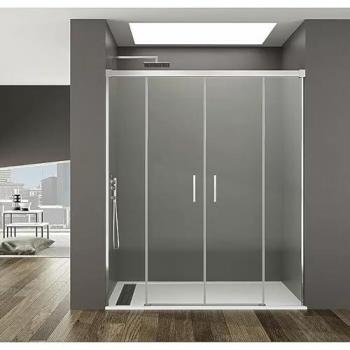 Mampara frontal Contract 2 Fijas + 2 Correderas vidrio templado 6 mm 165x196 cm