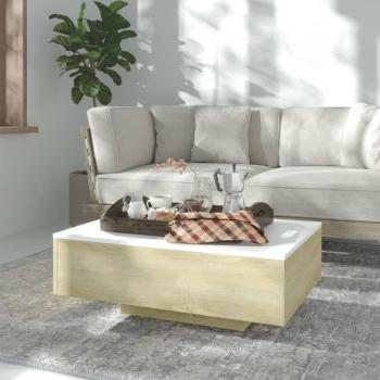 Mesa baja de centro blanca y roble Sonoma 85x55x31 cm madera contrachapada multicapa