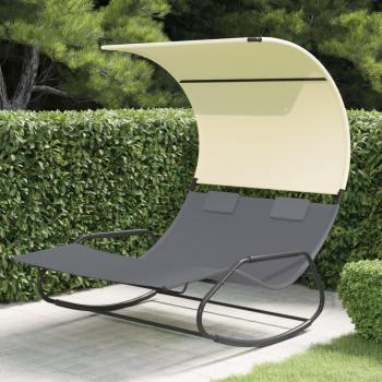 Tumbona Mecedora Doble con Toldo Gris y Crema Double Rock Sunbed