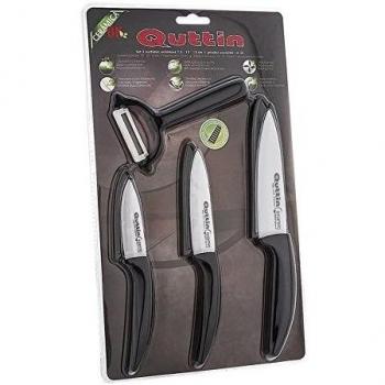 Quttin MK708999 - Set de 3 cuchillos cerámicos, 7,5 cm, 10 cm y 13 cm + pelador oscilante, 13 cm