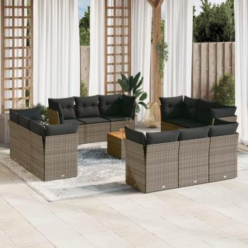 13-Piece Grey Poly Rattan Garden Sofa Set with Cushions