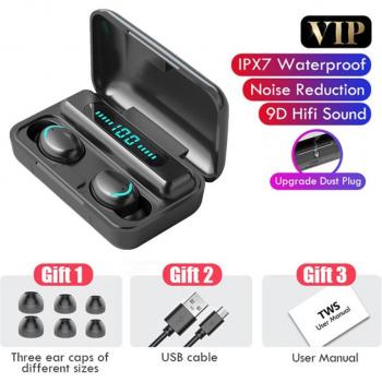 Auriculares TWS Bluetooth 5.0 con caja de carga 2200mAh, micrófono 9D y sonido HiFi estéreo para deportes y juegos