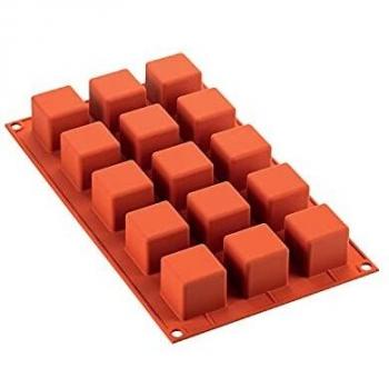 Molde de Silicona 15 Cubos 3.5x3.5 cm - Silikomart - Antiadherente - Color Naranja