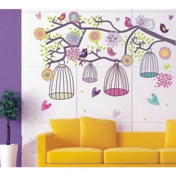 Walplus - Adhesivos de pared con diseño de pájaros, ramas y jaulas
