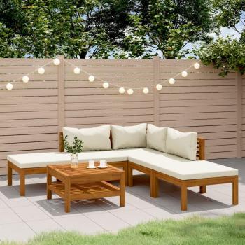 6-Piece Solid Acacia Wood Garden Lounge Set with Cream Cushions