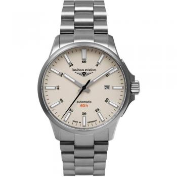 Bauhaus Aviation Men's Automatic Titanium Watch with Beige Dial and Luminous Features 2864M5