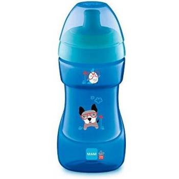 MAM Sports Cup D111 - Vaso de Aprendizaje Antiderrame Válvula de Control de Flujo, 330ml, Taza Antigoteo fácil de sujetar, para Bebé a partir de 12+ meses, Azul