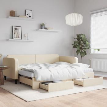 Sofá cama nido extraíble con cajones en tela color crema 90x200 cm