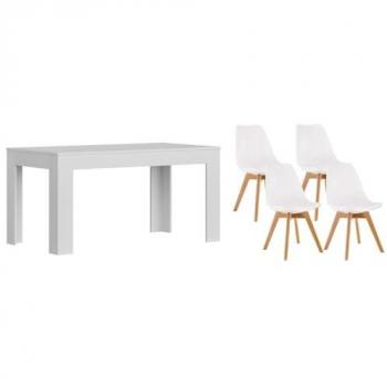 Pack Mesa Extensible de Comedor o Cocina + 4 Sillas Nordic Blanco