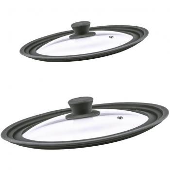 Juego de 2 Culinario universal Tapa de cristal en antracita, diámetro 16/18/20 cm y 24/26/28 cm de diámetro
